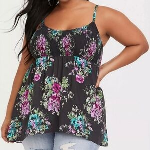 Torrid gray pink floral babydoll colorful smocked Blouse plus 3X party boho
